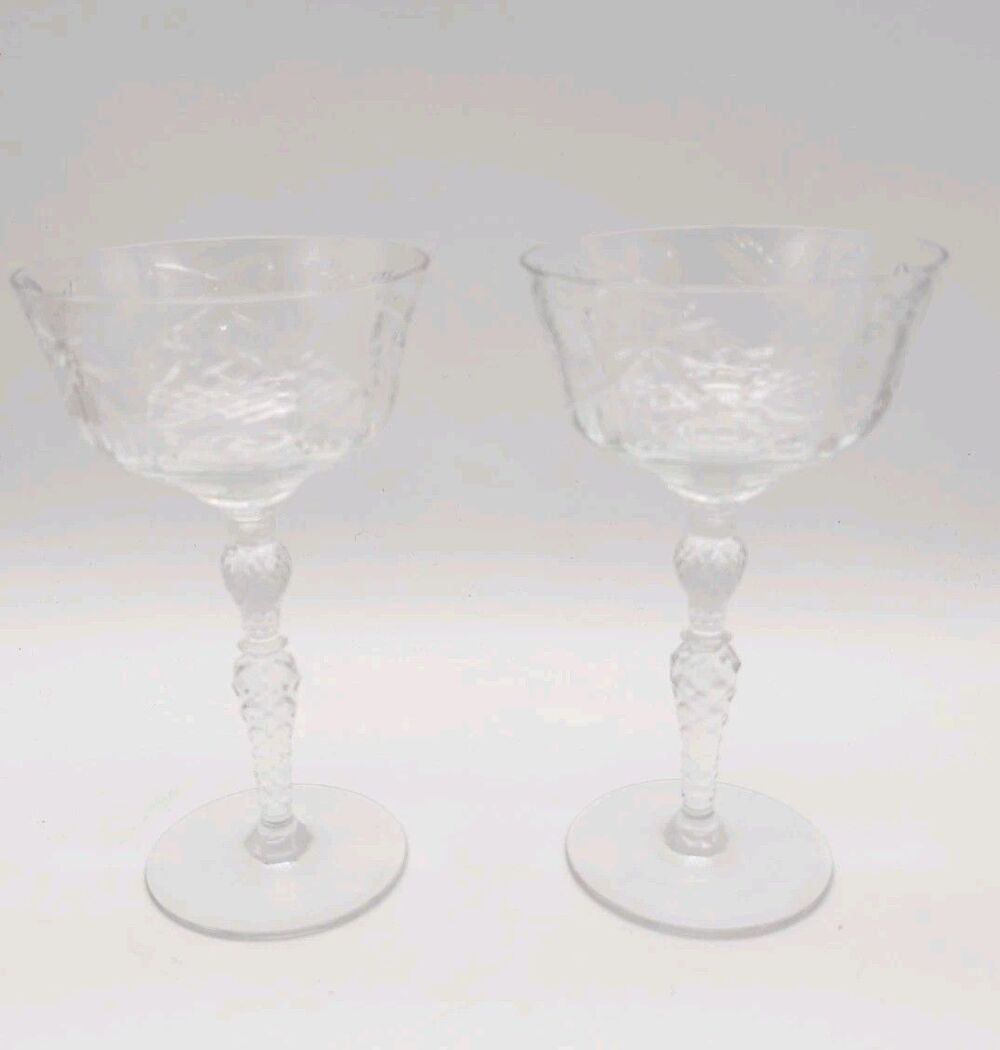 Rocke Sharpe 2 Champagne Tall Sherbet Glasses Dishes Vtg 1023-1